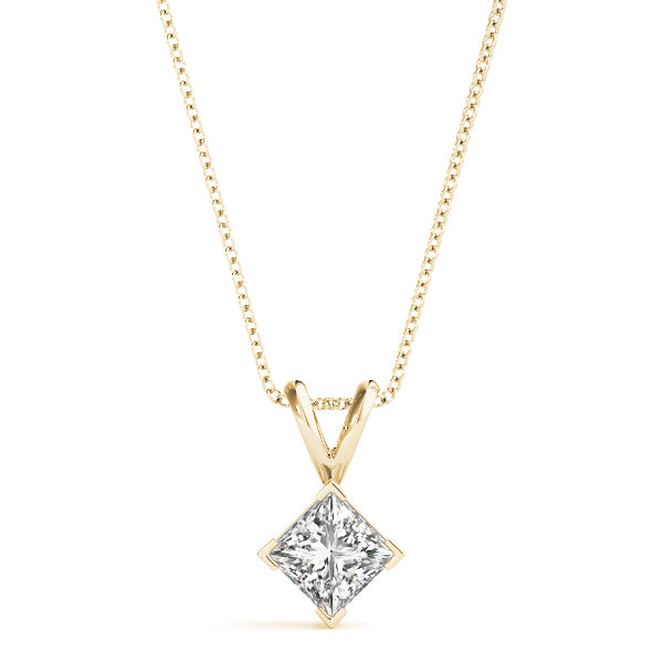 Yellow gold Princess Cut Bezel Set Pendant