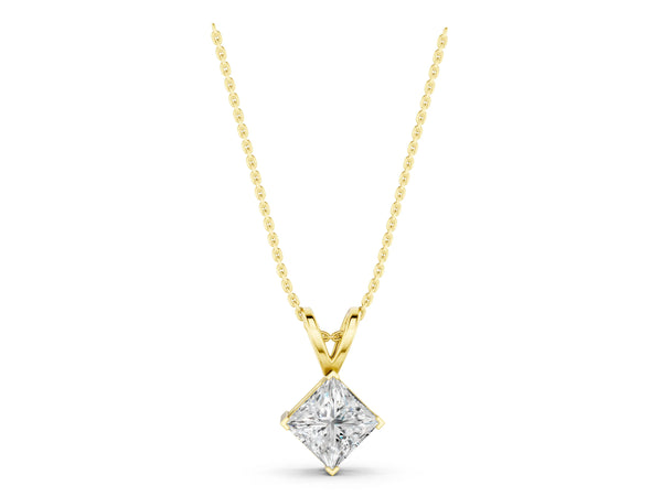 Yellow gold Princess Cut Bezel Set Pendant