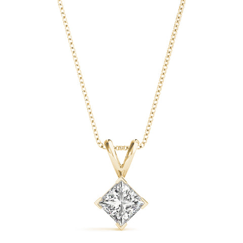 Yellow gold Princess Cut Bezel Set Pendant