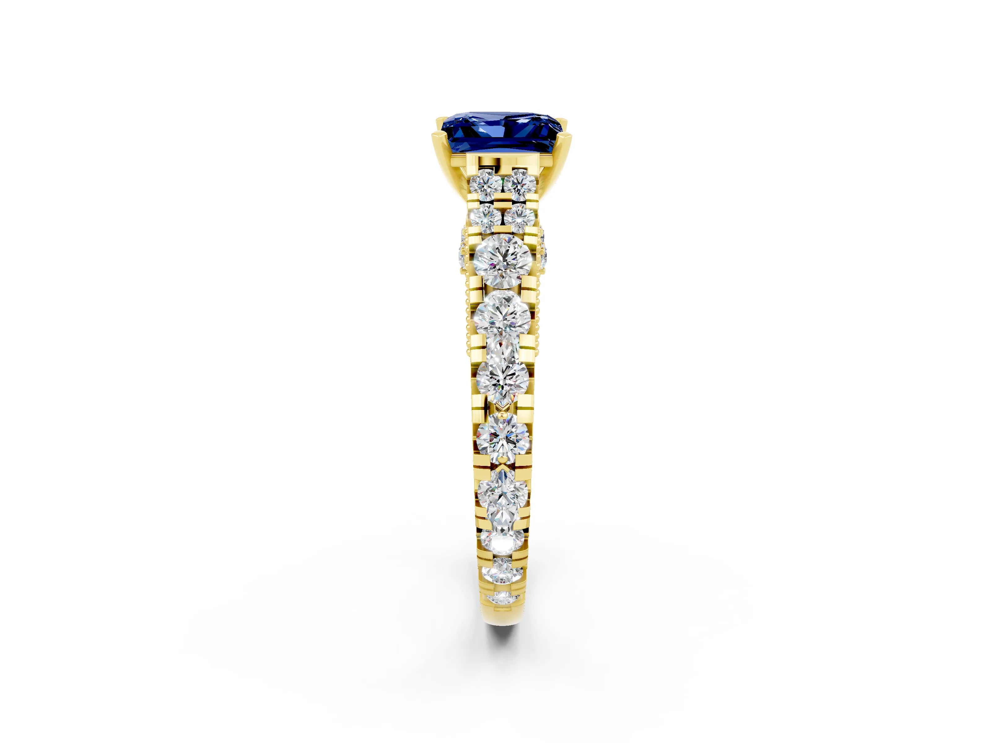 Yellow gold Princess Cut Blue Sapphire Classic Solitaire Ring with Pavé Band and Four-Prong Setting_2