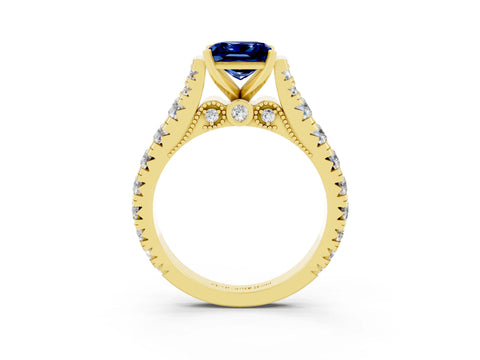 Yellow gold Princess Cut Blue Sapphire Classic Solitaire Ring with Pavé Band and Four-Prong Setting_3