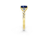 Yellow gold Princess Cut Blue Sapphire Cluster Side Stone Solitaire Ring with Prong Setting_26