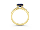 Yellow gold Princess Cut Blue Sapphire Cluster Side Stone Solitaire Ring with Prong Setting_27
