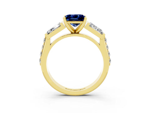 Yellow gold Princess Cut Blue Sapphire Engagement Ring with Baguette Side Stones and Channel Set Band_3