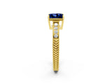 Yellow gold Princess Cut Blue Sapphire Engagement Ring with Milgrain Channel Set Band and Prong Setting_2