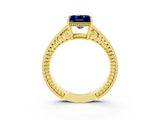 Yellow gold Princess Cut Blue Sapphire Engagement Ring with Milgrain Channel Set Band and Prong Setting_3