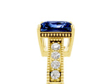 Yellow gold Princess Cut Blue Sapphire Engagement Ring with Milgrain Channel Set Band and Prong Setting_5
