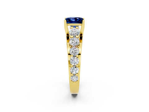 Yellow gold Princess Cut Blue Sapphire Engagement Ring with Pavé Band and Four-Prong Setting_2