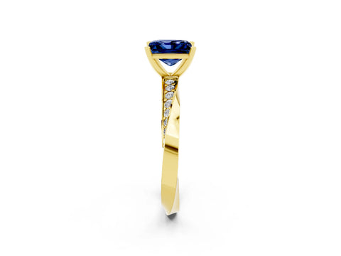 Yellow gold Princess Cut Blue Sapphire Engagement Ring with Side Stone Accents and Four-Prong Setting_41