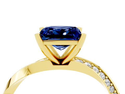 Yellow gold Princess Cut Blue Sapphire Engagement Ring with Side Stone Accents and Four-Prong Setting_43