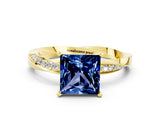 Yellow gold Princess Cut Blue Sapphire Engagement Ring with Side Stone Accents and Four-Prong Setting_60