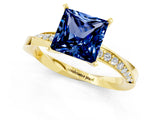 Yellow gold Princess Cut Blue Sapphire Engagement Ring with Side Stone Accents and Four-Prong Setting_61