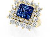 Yellow gold Princess Cut Blue Sapphire Floral Double Halo Engagement Ring with Prong Setting_73
