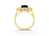 Yellow gold Princess Cut Blue Sapphire Floral Double Halo Engagement Ring with Prong Setting_75
