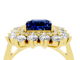 Yellow gold Princess Cut Blue Sapphire Floral Double Halo Engagement Ring with Prong Setting_76