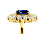 Yellow gold Princess Cut Blue Sapphire Floral Double Halo Engagement Ring with Prong Setting_77