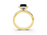 Yellow gold Princess Cut Blue Sapphire Halo Ring with Round Split Shank and Prong Setting_51