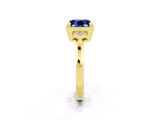 Yellow gold Princess Cut Blue Sapphire Halo Ring with Tapered Band and Four-Prong Setting_2