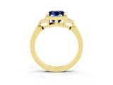 Yellow gold Princess Cut Blue Sapphire Halo Ring with Tapered Band and Four-Prong Setting_3