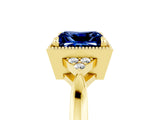 Yellow gold Princess Cut Blue Sapphire Halo Ring with Tapered Band and Four-Prong Setting_5
