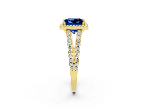 Yellow gold Princess Cut Blue Sapphire Halo Split Shank Engagement Ring_14
