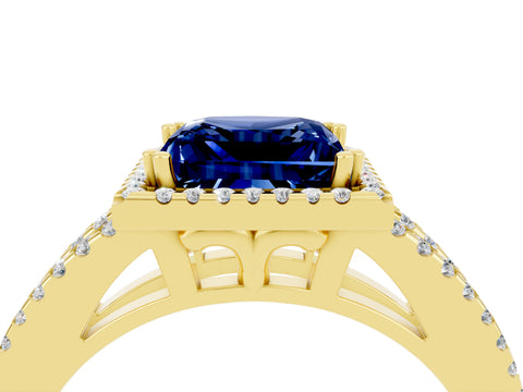 Yellow gold Princess Cut Blue Sapphire Halo Split Shank Engagement Ring_16