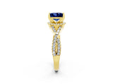 Yellow gold Princess Cut Blue Sapphire  Halo Twist Band Solitaire Prong Setting Ring_26