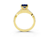 Yellow gold Princess Cut Blue Sapphire  Halo Twist Band Solitaire Prong Setting Ring_27
