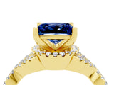 Yellow gold Princess Cut Blue Sapphire  Halo Twist Band Solitaire Prong Setting Ring_28