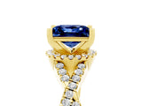 Yellow gold Princess Cut Blue Sapphire  Halo Twist Band Solitaire Prong Setting Ring_29