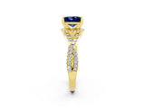 Yellow gold Princess Cut Blue Sapphire  Halo Twist Band Solitaire Prong Setting Ring_44