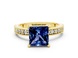 Yellow gold Princess Cut Blue Sapphire Milgrain Pavé Engagement Ring with Four-Prong Setting_12