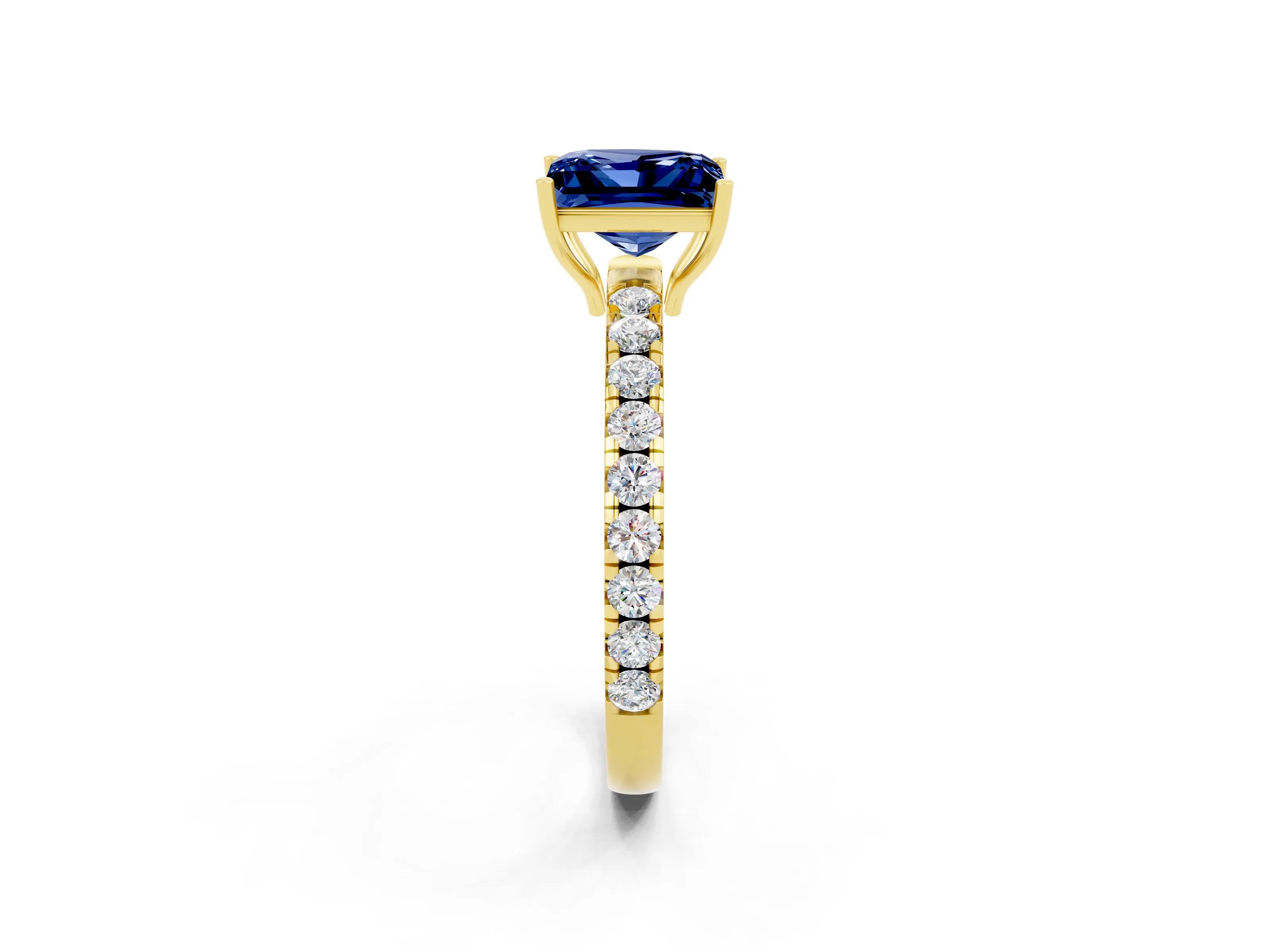 Yellow gold Princess Cut Blue Sapphire Pavé Solitaire Engagement Ring with Four-Prong Setting_14