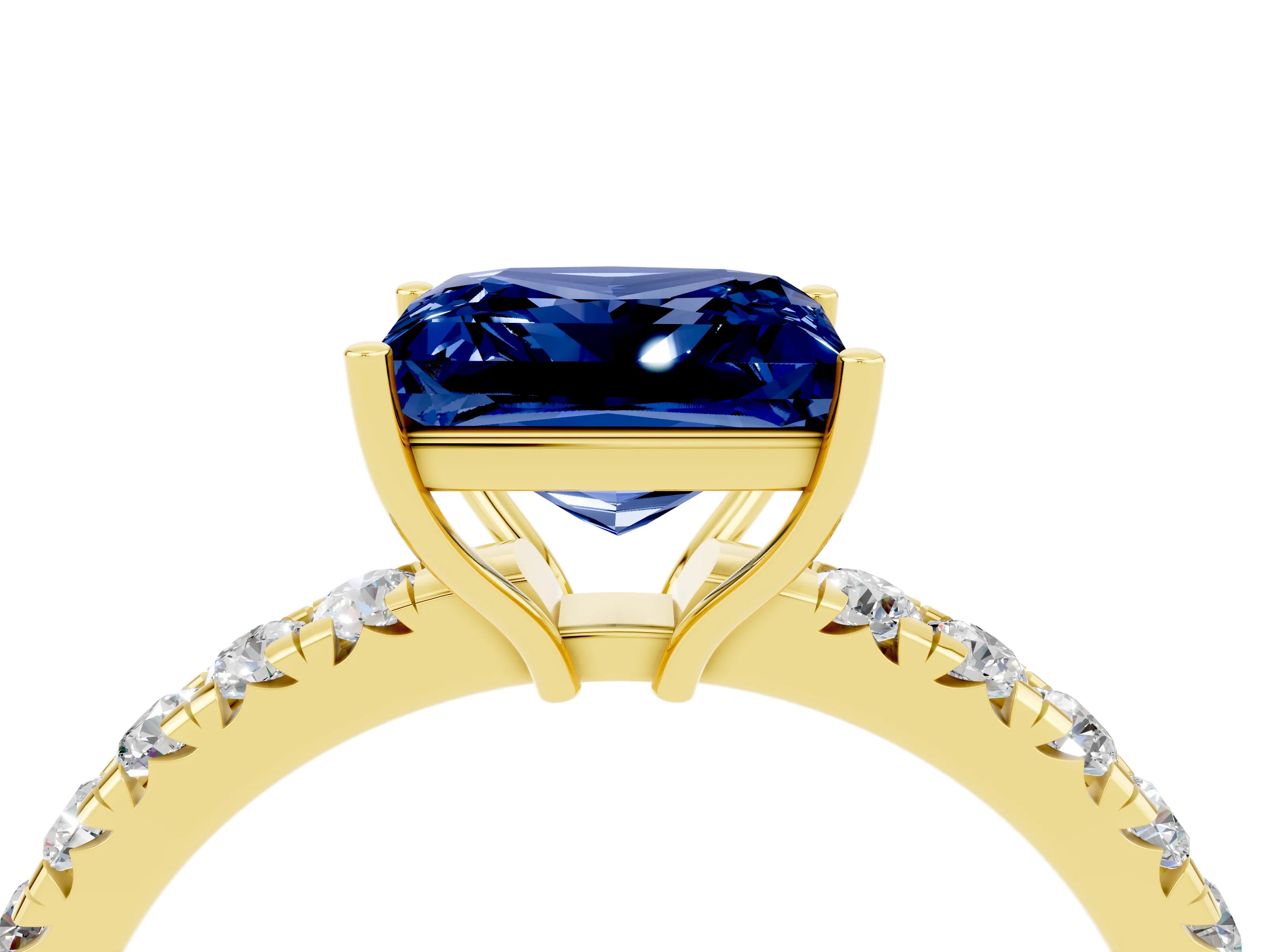 Yellow gold Princess Cut Blue Sapphire Pavé Solitaire Engagement Ring with Four-Prong Setting_16