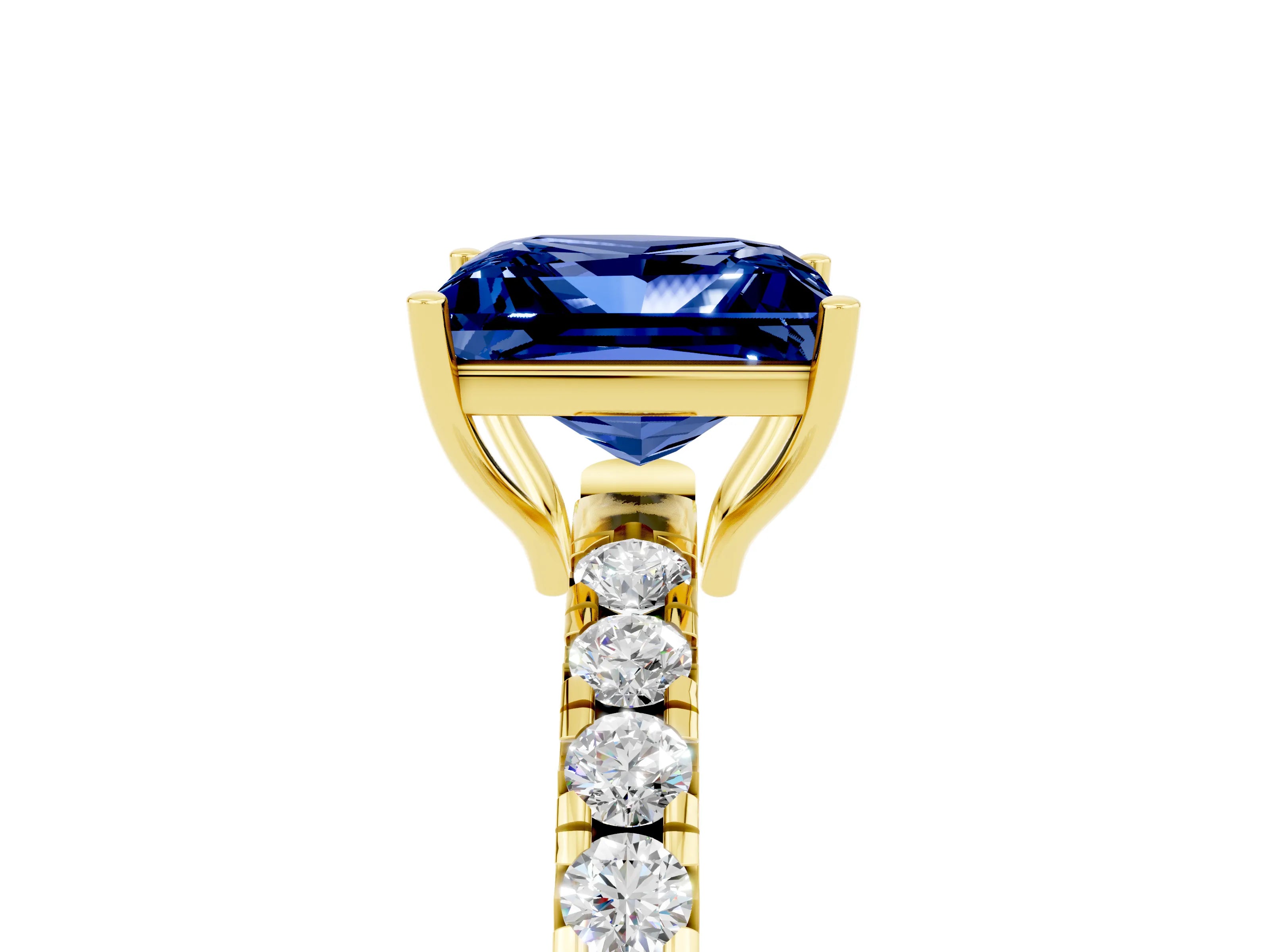 Yellow gold Princess Cut Blue Sapphire Pavé Solitaire Engagement Ring with Four-Prong Setting_17