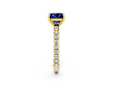 Yellow gold Princess Cut Blue Sapphire Pavé Solitaire Ring with Round Band and Prong Setting_26