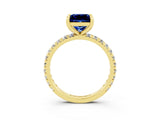 Yellow gold Princess Cut Blue Sapphire Pavé Solitaire Ring with Round Band and Prong Setting_27