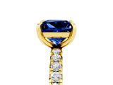 Yellow gold Princess Cut Blue Sapphire Pavé Solitaire Ring with Round Band and Prong Setting_29