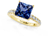 Yellow gold Princess Cut Blue Sapphire Pave Band Solitaire Ring with Four-Prong Setting_25