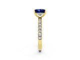 Yellow gold Princess Cut Blue Sapphire Pave Band Solitaire Ring with Four-Prong Setting_26
