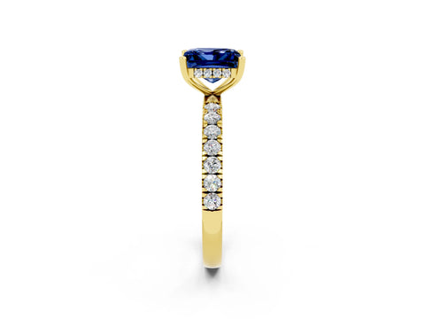 Yellow gold Princess Cut Blue Sapphire Pave Band Solitaire Ring with Four-Prong Setting_26