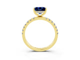 Yellow gold Princess Cut Blue Sapphire Pave Band Solitaire Ring with Four-Prong Setting_27