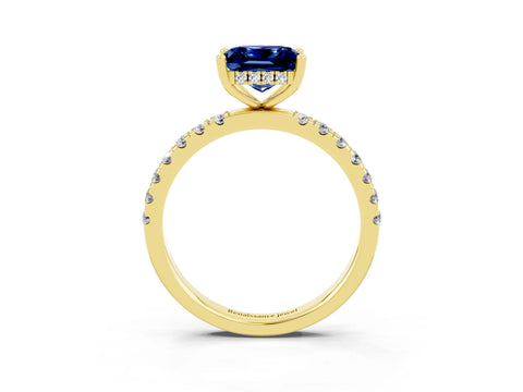 Yellow gold Princess Cut Blue Sapphire Pave Band Solitaire Ring with Four-Prong Setting_27