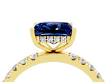 Yellow gold Princess Cut Blue Sapphire Pave Band Solitaire Ring with Four-Prong Setting_28
