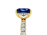 Yellow gold Princess Cut Blue Sapphire Pave Band Solitaire Ring with Four-Prong Setting_29
