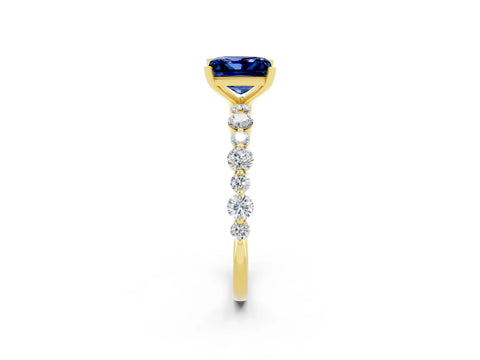 Yellow gold Princess Cut Blue Sapphire Prong Set Engagement Ring with Pavé Band_2