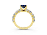 Yellow gold Princess Cut Blue Sapphire Prong Setting with Side Stones on a Pave Band_3