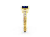 Yellow gold Princess Cut Blue Sapphire Ring with Milgrain Pavé Band and Four-Prong Setting_14