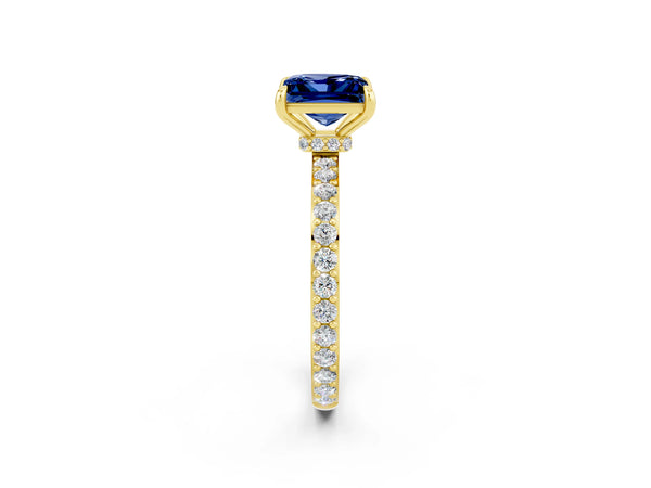 Yellow gold Princess Cut Blue Sapphire Pavé Engagement Ring with Round  Accents and Prong Setting