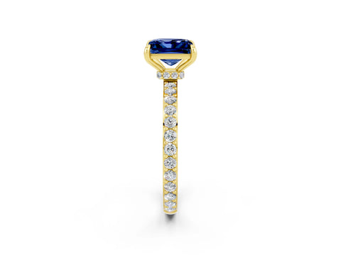 Yellow gold Princess Cut Blue Sapphire Ring with Pavé Band and Four-Prong Setting_2